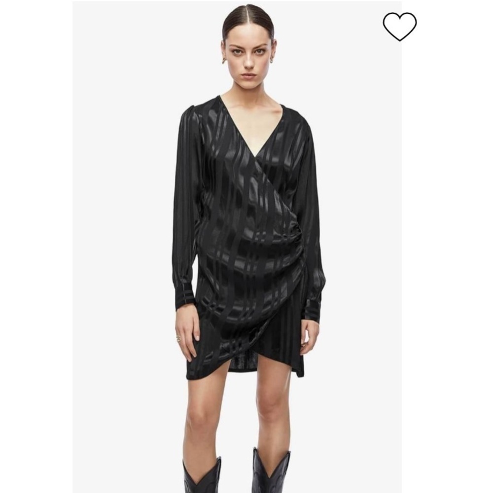 Anine Bing | Penelope Striped Satin Jacquard Mini Wrap Dress Size XS NEW Black